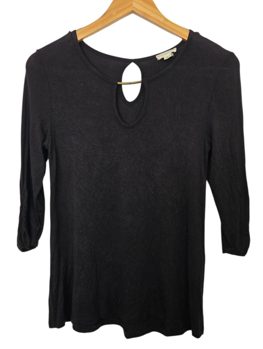 🖤 Zanana Outfitters Black Keyhole 3/4 Sleeve Knit Top | Size Small - Picture 2 of 6